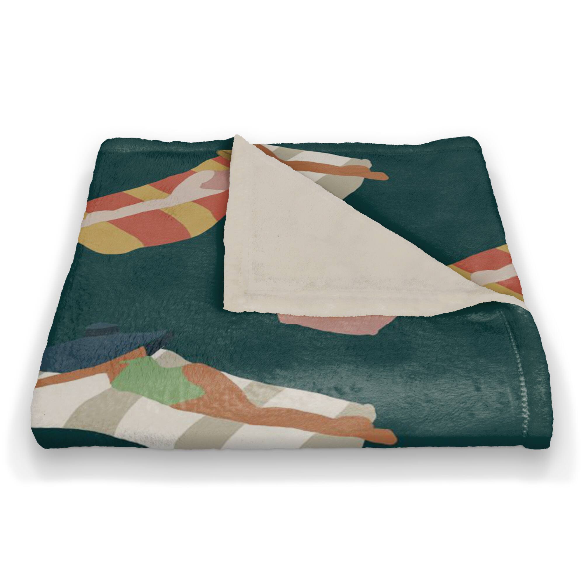 Navy Sun Bathers Pattern Coral Fleece Blanket